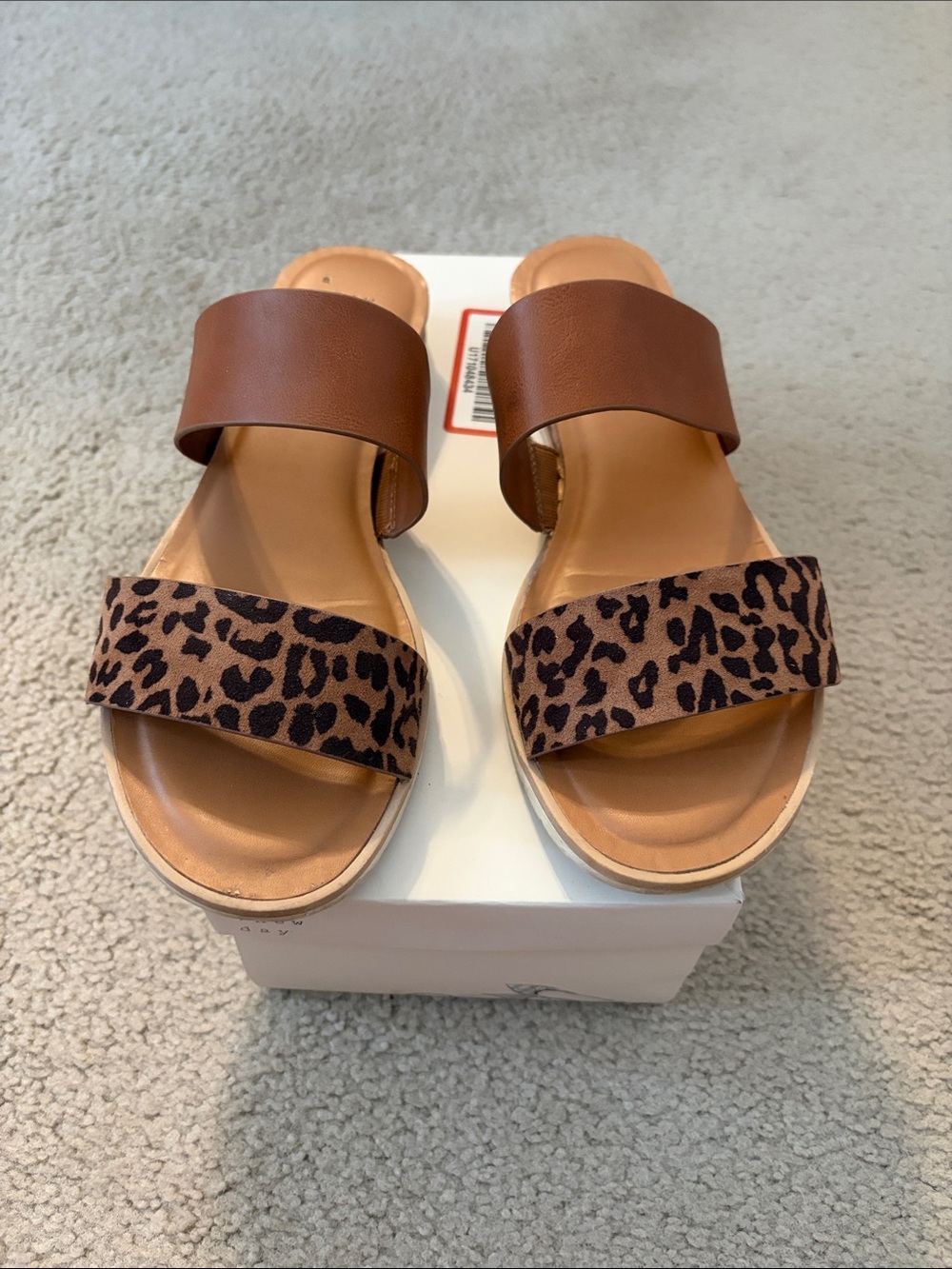 a new day Brown Leopard Print Double-Band Slide Sandals